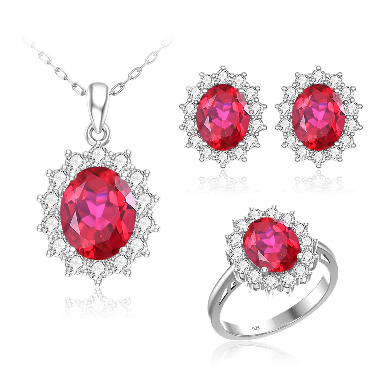 ArtistA Luxury Bridal Jewelry Set 925 Sterling Silver Sapphire Halo Ring Earrings Pendant for Women's Wedding Jewelry