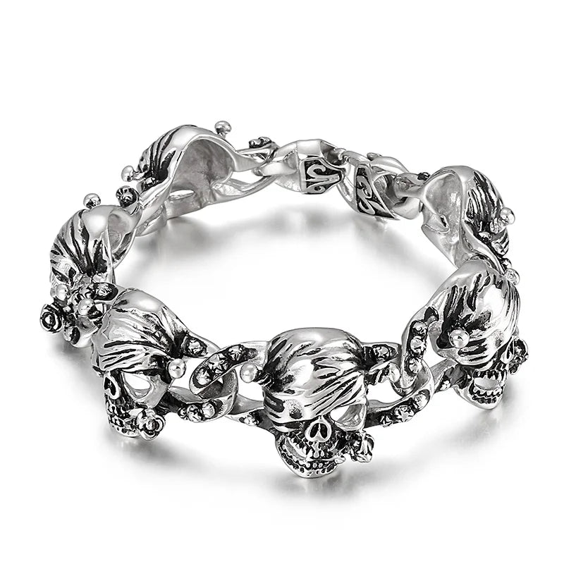 KALEN Punk Mens Stainless Steel Fashion Jewelry Bracelets Skull Wolf Head Links Bracelet Bangle