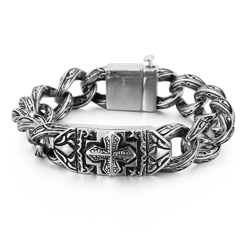 KALEN Fashionable Retro Cross  Stainless Steel Bracelet Man