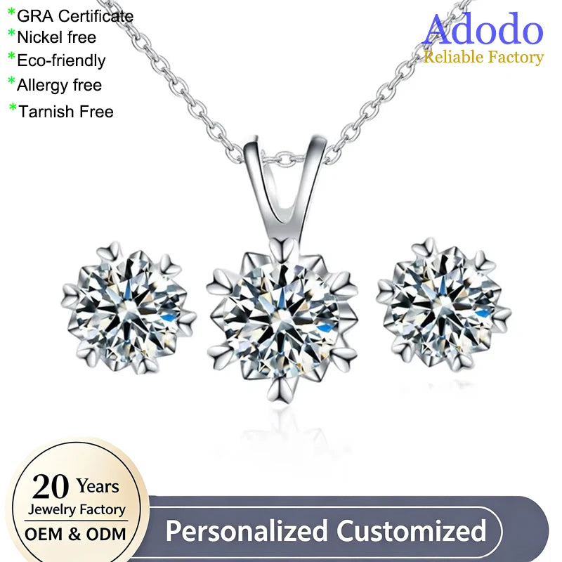 ArtistA Classic 925 Silver Round Cut 1ct VVS GRA Moissanite Necklace Snowflake Diamond Pendant Jewelry Set for Gifts Fir Girlfriend