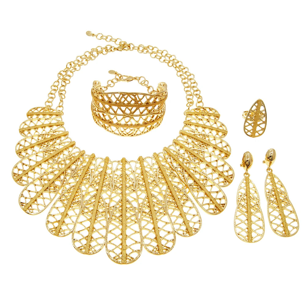 Zhuerrui High Quality Italian Gold 24k Big Feather Jewelry Dubai Wedding Luxury Hot Selling Design Wholesale Jewelry Sets H00558