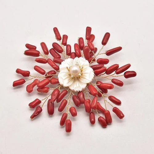 Red Coral Natural Pearls Fashion Accessories Set Fine Woman Ring Earrings Necklace Luxury Customized Jewelry Wedding