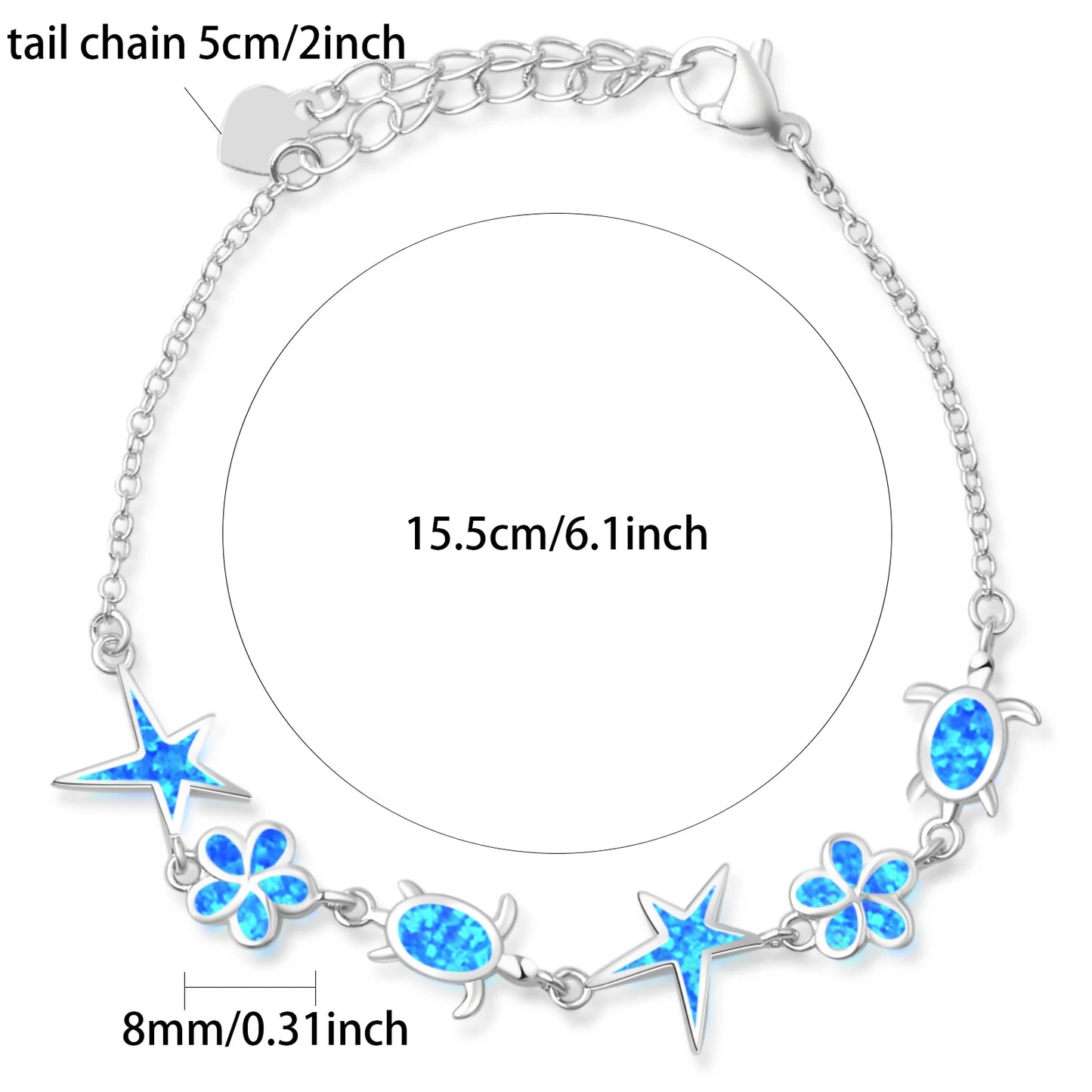 Fashionable Opal-Inlaid Beaded Bracelet-Hawaiian-Style Design Turtles Stars Flowers Trendy  Anniversary Accessory