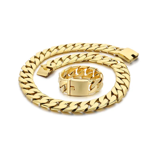 REBEL Men Hip Hop Stainless Steel Jewelry Set Cuban Links Fashion Bracelets Fashion Necklaces
