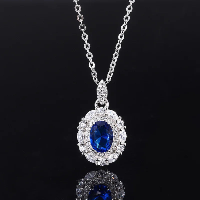 Gemfiori New Hot Selling Jewelry Brass Gold-plated Retro Sea Blue Oval Zircon Minimalist Style Set