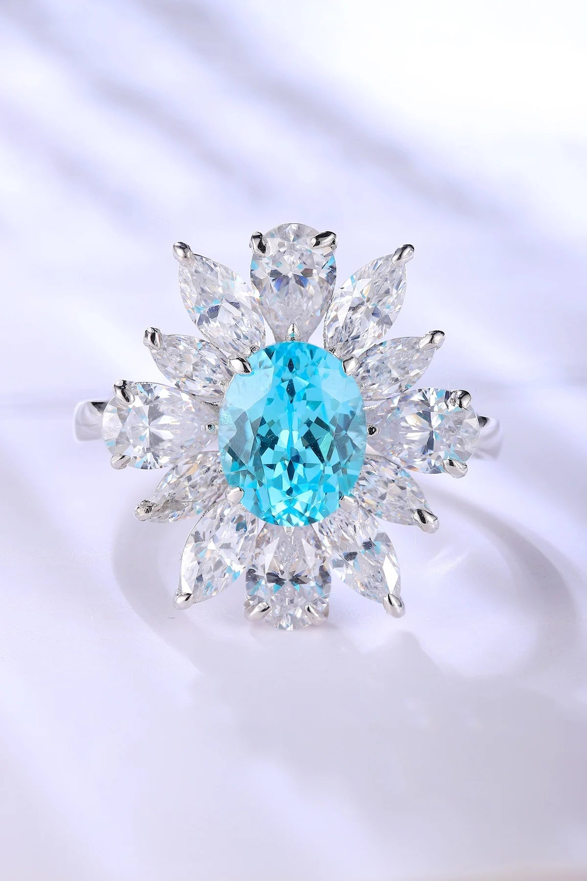 Gemfiori Vintage Lab Grown Paraiba S925 Sterling Silver Engagement Rings for Women Custom Design Wedding & Party Gift