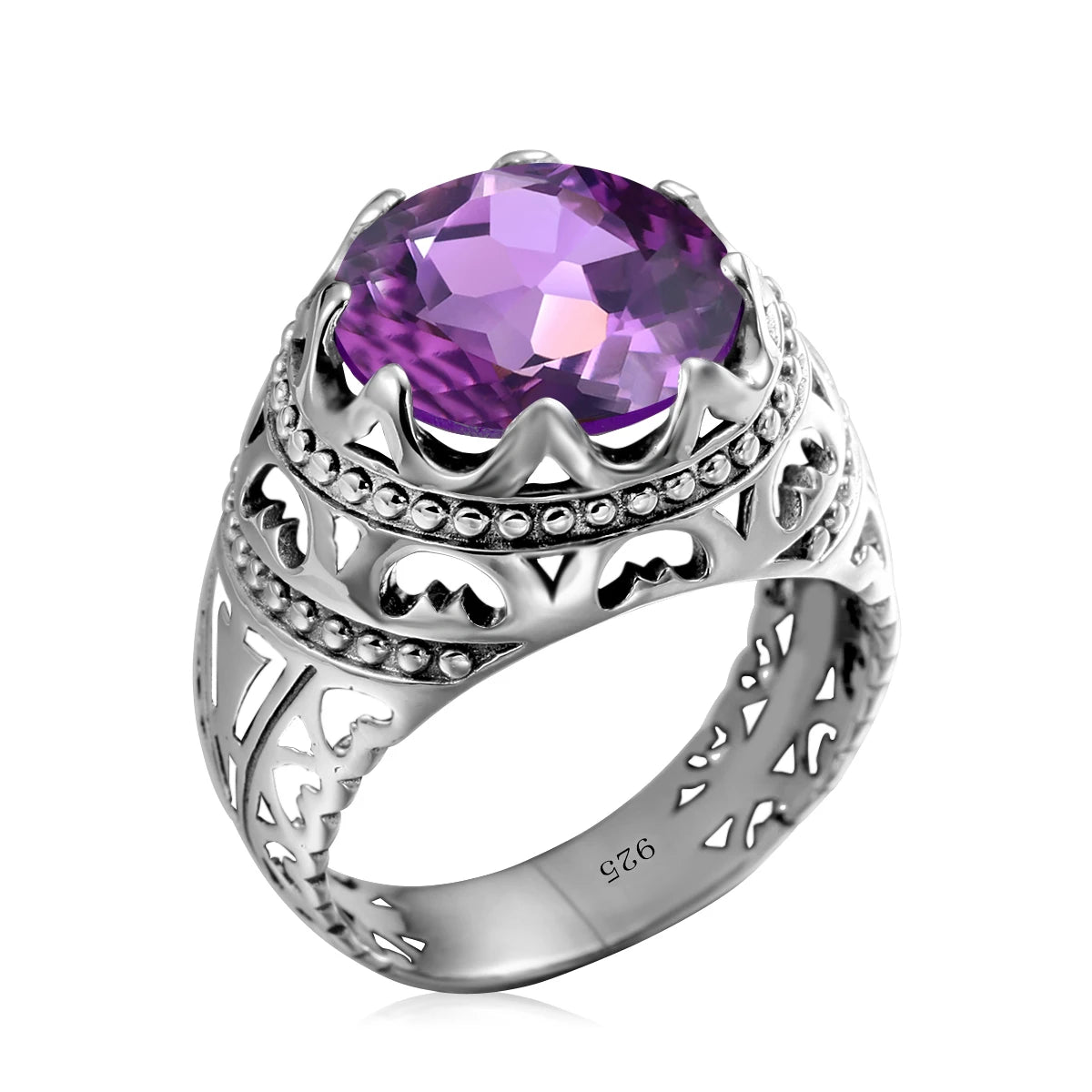 BiG-BOSS Vintage 925 Sterling Silver Men's Emerald Ring Gothic Punk Statement Jewelry Huge Gemstone Finger Rings for Men Custom Gift