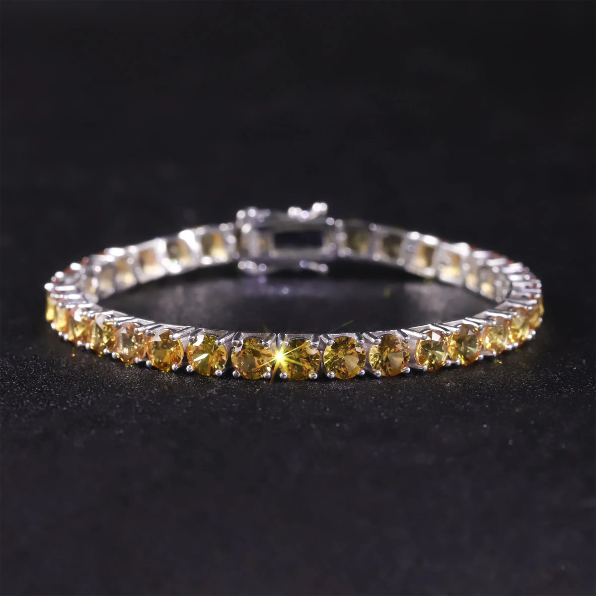 Gemfiori Abiding OEM ODM Sparkling 3MM 6.5IN 7.4G Medium Yellow Lab Grown Sapphire Gemstone S925 Silver Tennis Bracelet Price