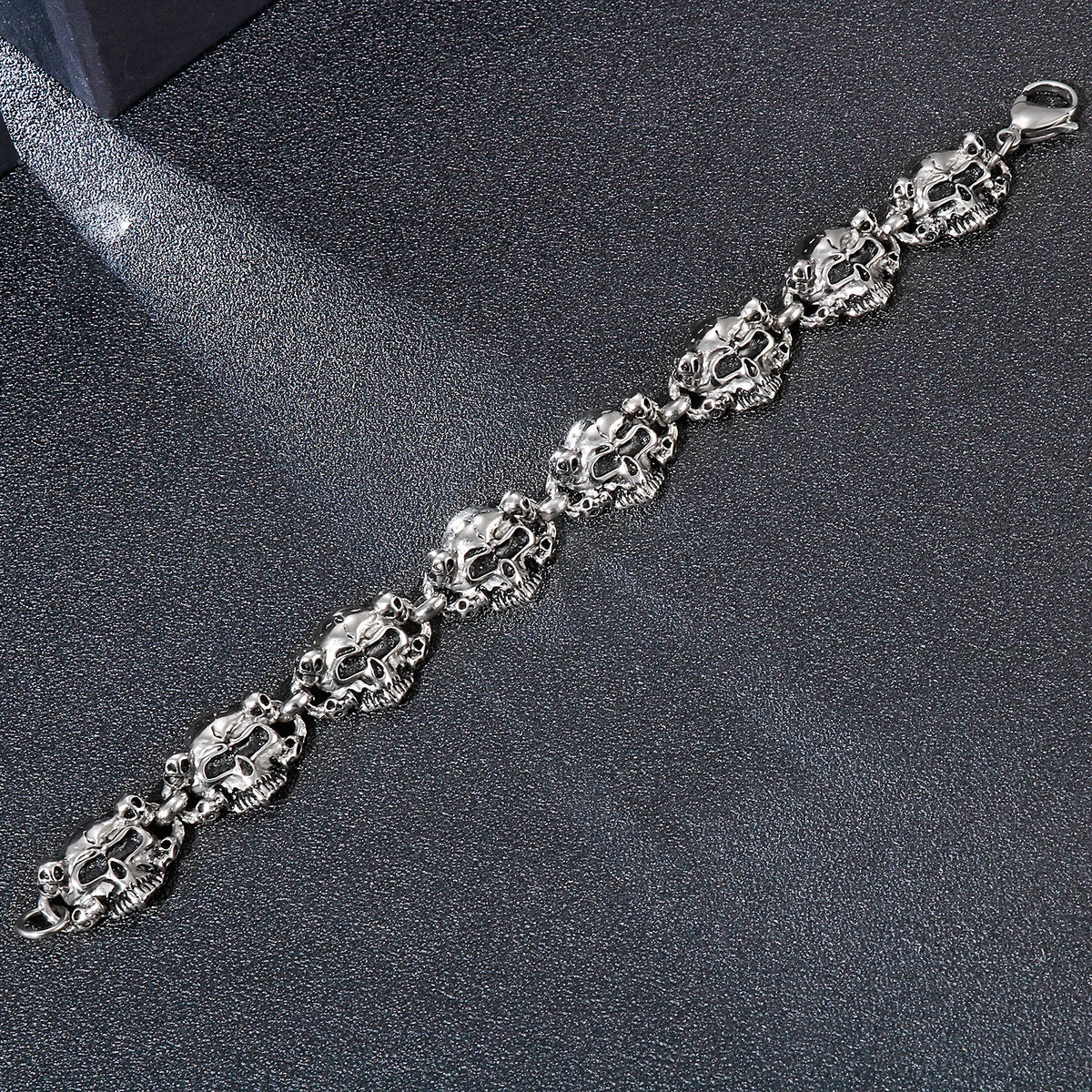 VIKING Mens Punk Skull Skeleton Hand Link Bracelet – Stainless Steel