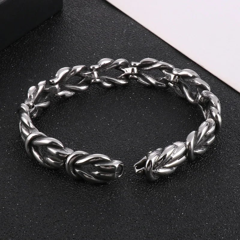 REBEL 210mm Men Original Worn Effect Stainless Steel Knot Shape Links Bracelets