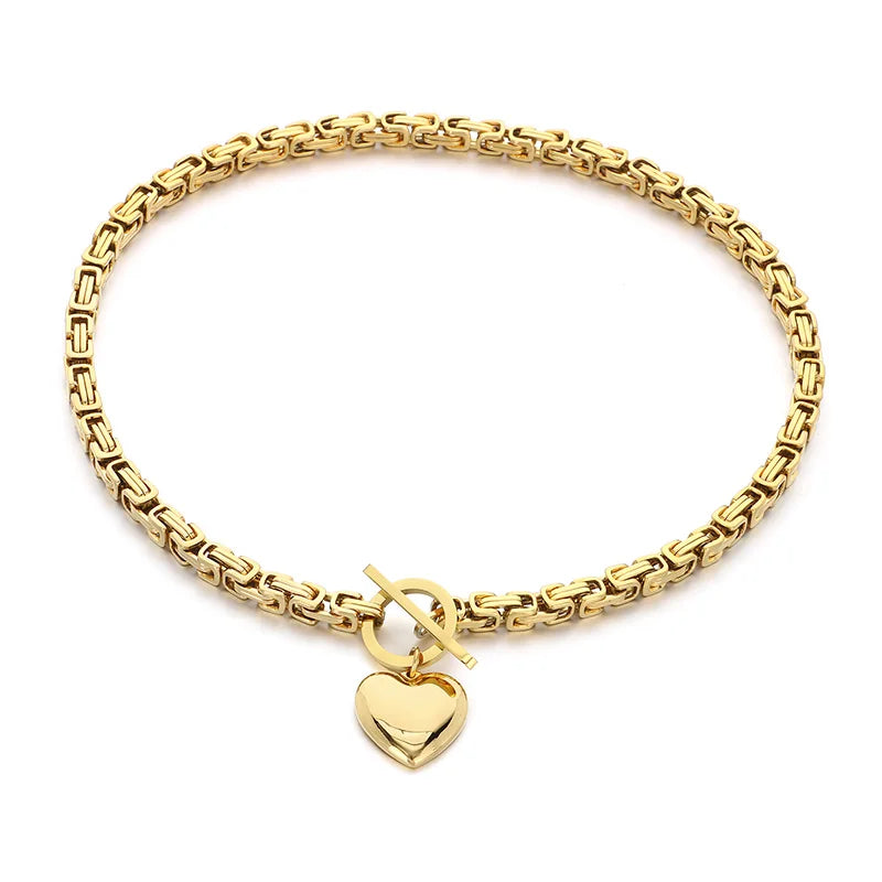 Kalen European and American Fashion Chain OT Buckle Chain Necklace Stainless Steel Smooth Heart Pendant Coarse Chain Set