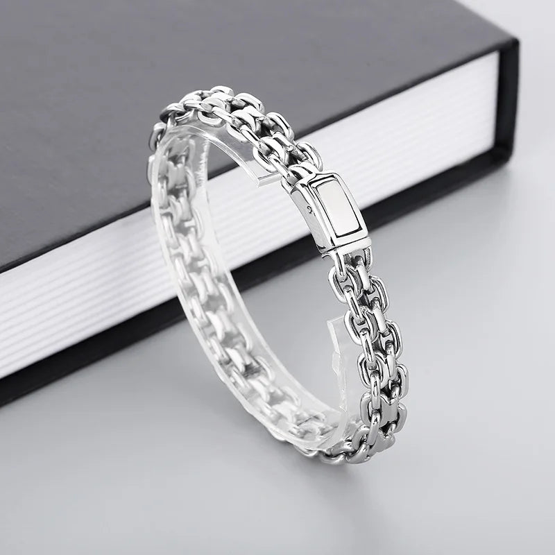 KALEN 220mm Men Casual Stainless Steel Double Chain Links Bracelet