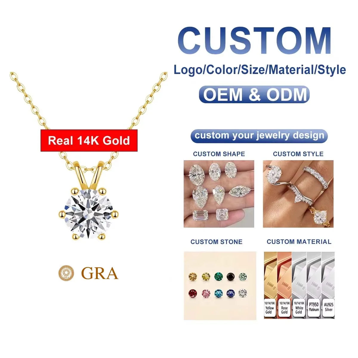 Gioiellieri Fine Jewelry Custom Woman Engagement Wedding Classic 6 Prongs Cdena De Oro 14k Gold Hollow 1ct 2ct 3ct Moissanite Pendant