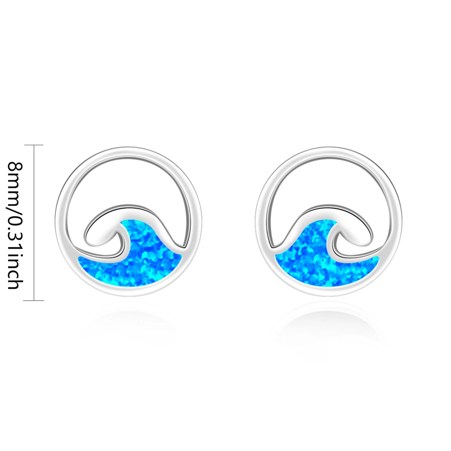 Ocean Wave Opal Stud Earrings - Blue Fire Opal Inlaid Circle Wave Design | Coastal Minimalist Jewelry Bulk Gifts