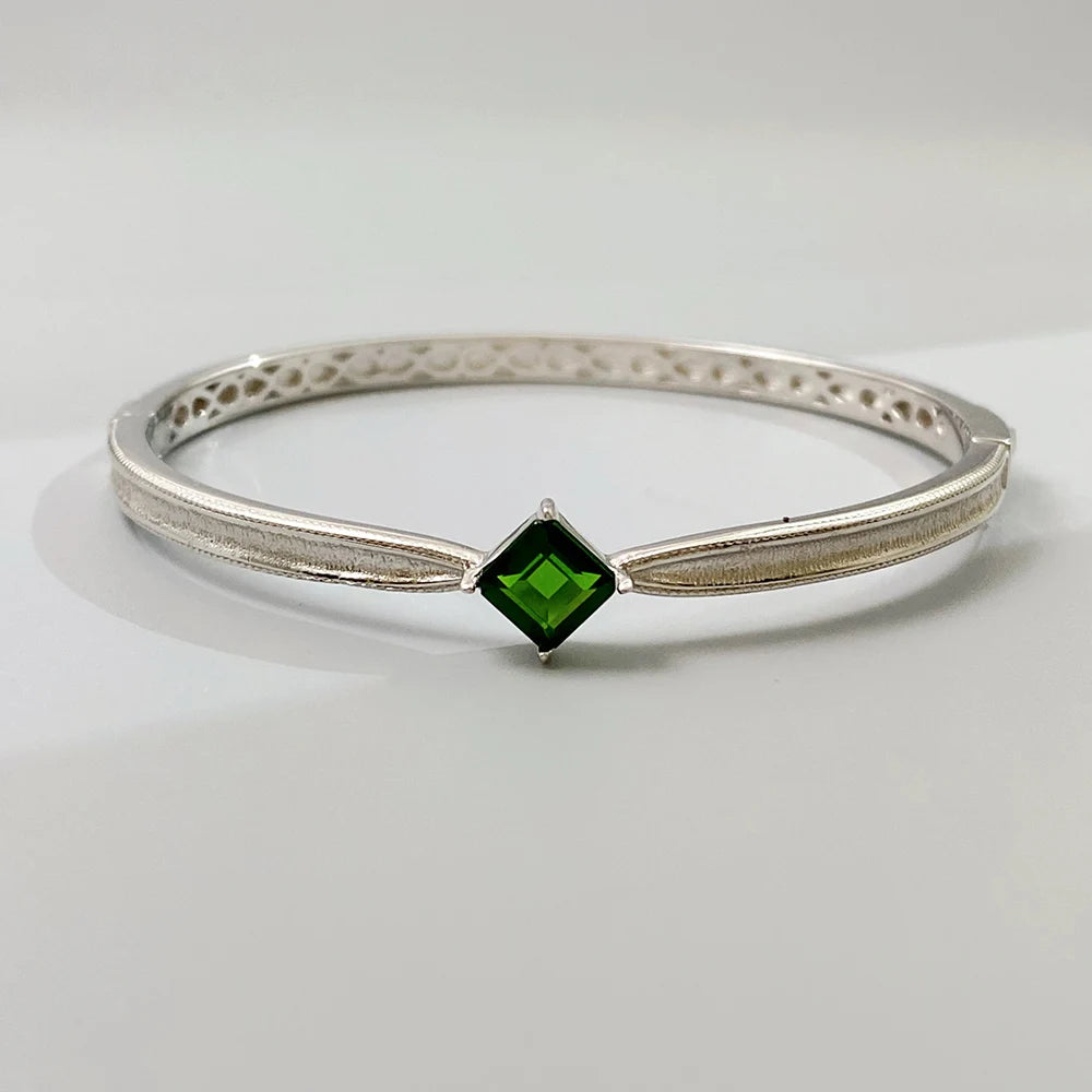 Gioiellieri Sterling Silver Emerald Bracelet with Natural Green Stone for Ladies S925 Fine Jewelry Elegant Gemstone Anniversary Present