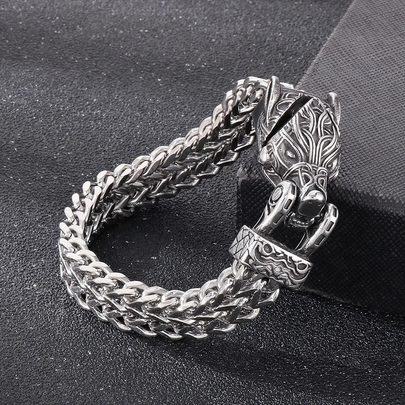 KALEN 220mm Men Punk Stainless Steel Snake/Eagle/Wolf Head Clasp Links Bracelet