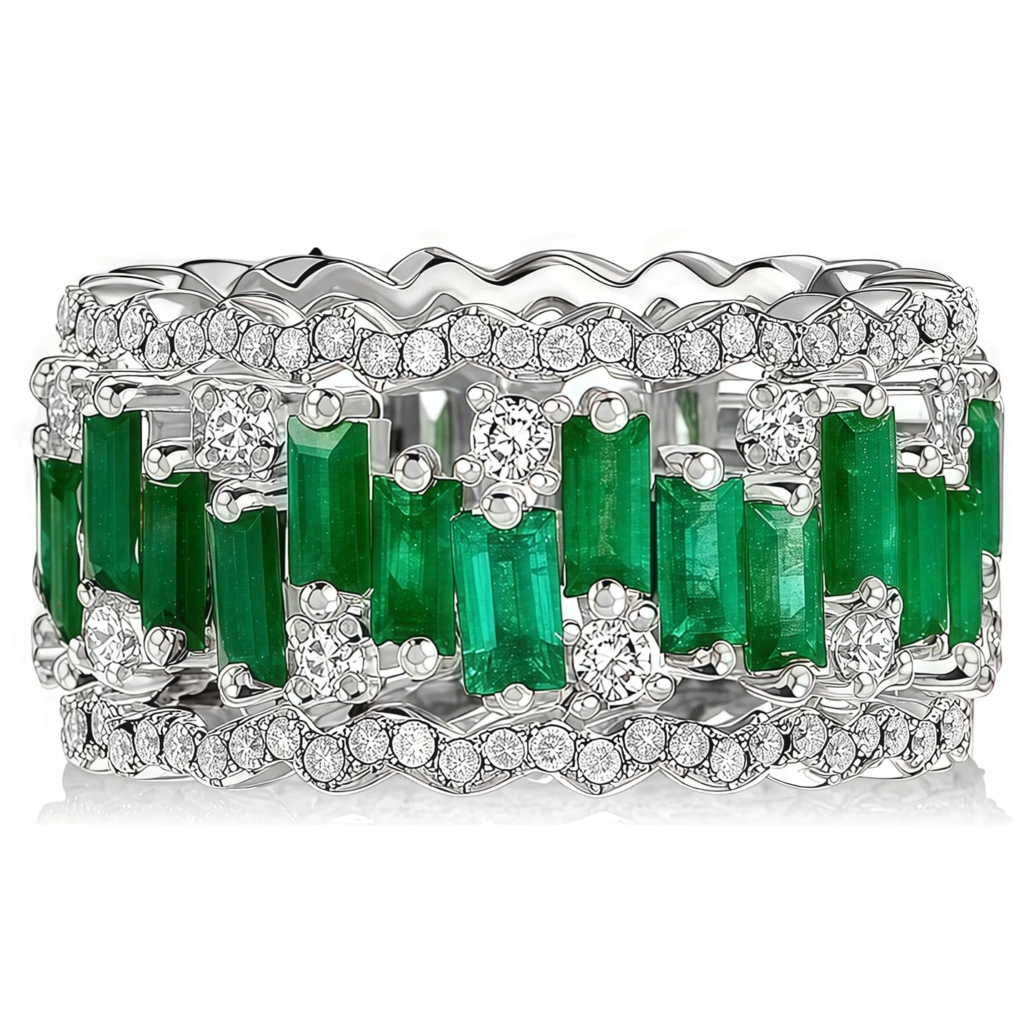 MUSHAN 925 Sterling Silver Fine Ring High Carbon Diamond Emerald Pave Setting Luxury Wedding & Anniversary Jewelry for Women