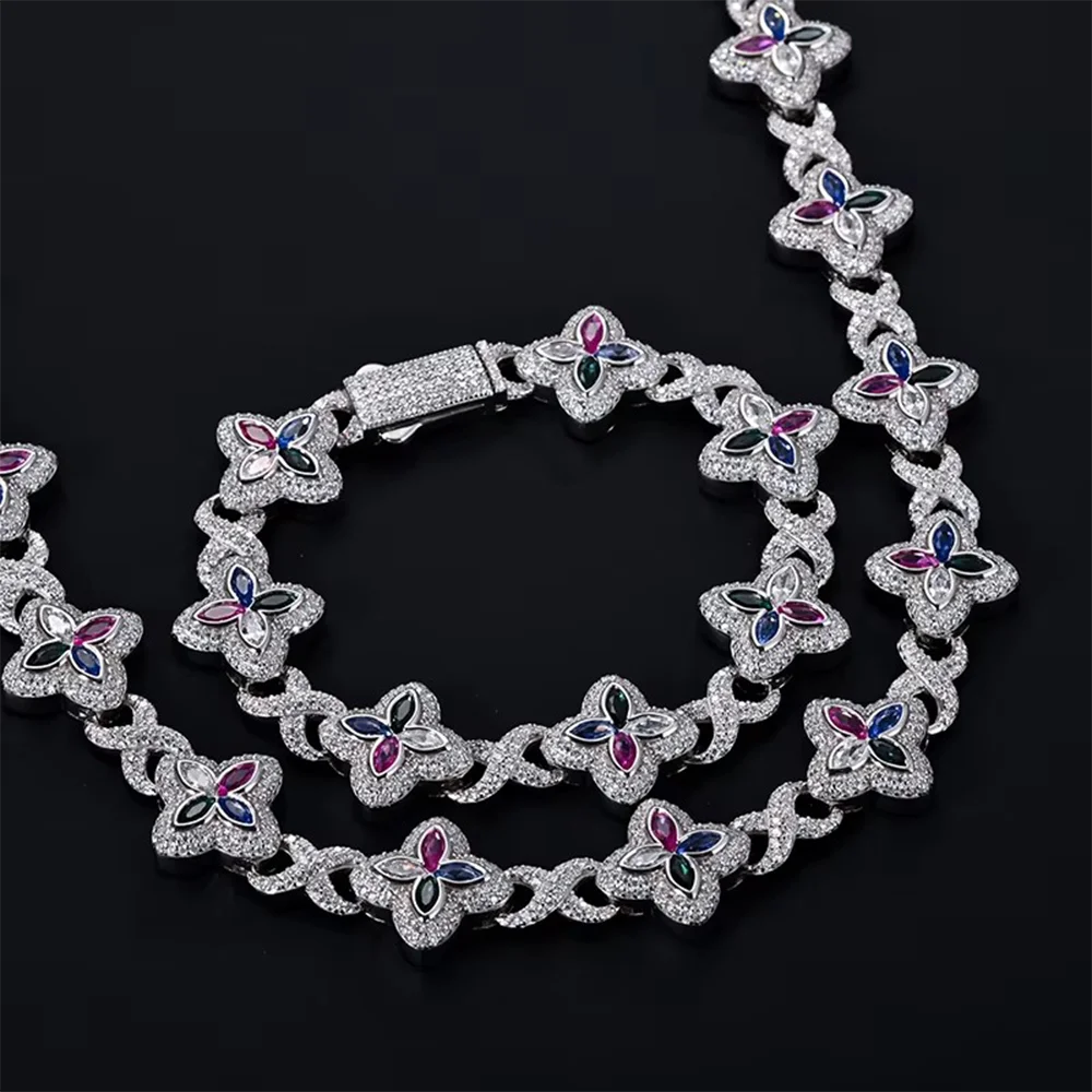 Custom Iced Out 16mm 925 Sterling Silver Moissanite Necklace GRA Hip Hop Pave Setting Infinity Clover Cuban Link Chain Jewelry