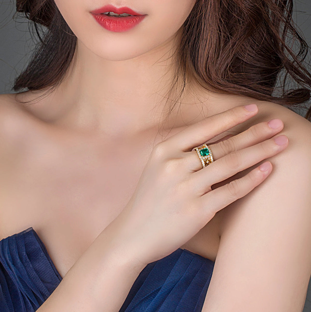 Gemfiori Messi Jewelry Ring Gold Fashion Woman Gift Emerald Customs of the Western Regions Wedding Party Unisex Engagement Ring