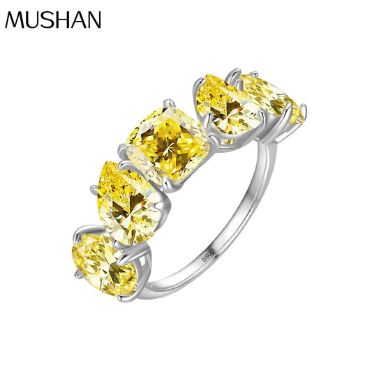 MuShan Jewelry Factory Original Irregular Diamond S925 Silver Ring with Yellow Diamond and Zircon Set for Women