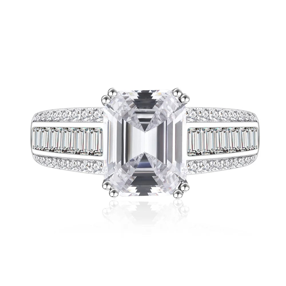 MuShan Jewelry Factory New Personalized Rectangular Simulation Diamond S925 Pure Silver Zircon Ring for Women