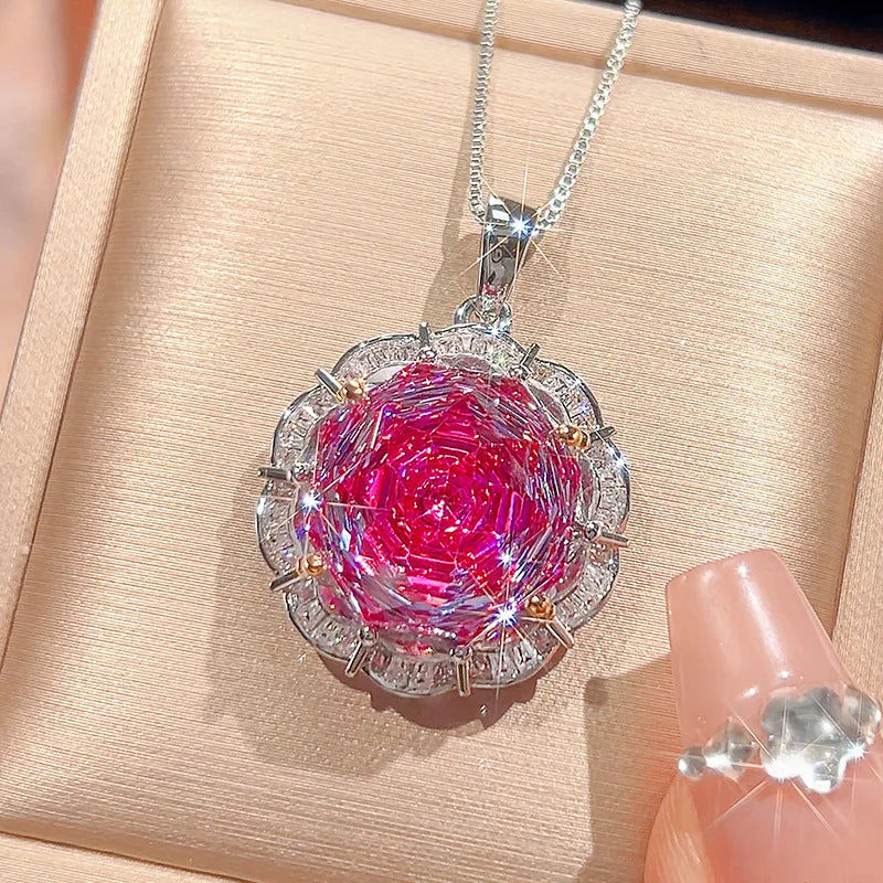 Gemfiori Luxurious Exquisite Rose Design Necklace Ring Women's Elegant Earrings Fashionable Women's Sparkling Zircon Set Accessories