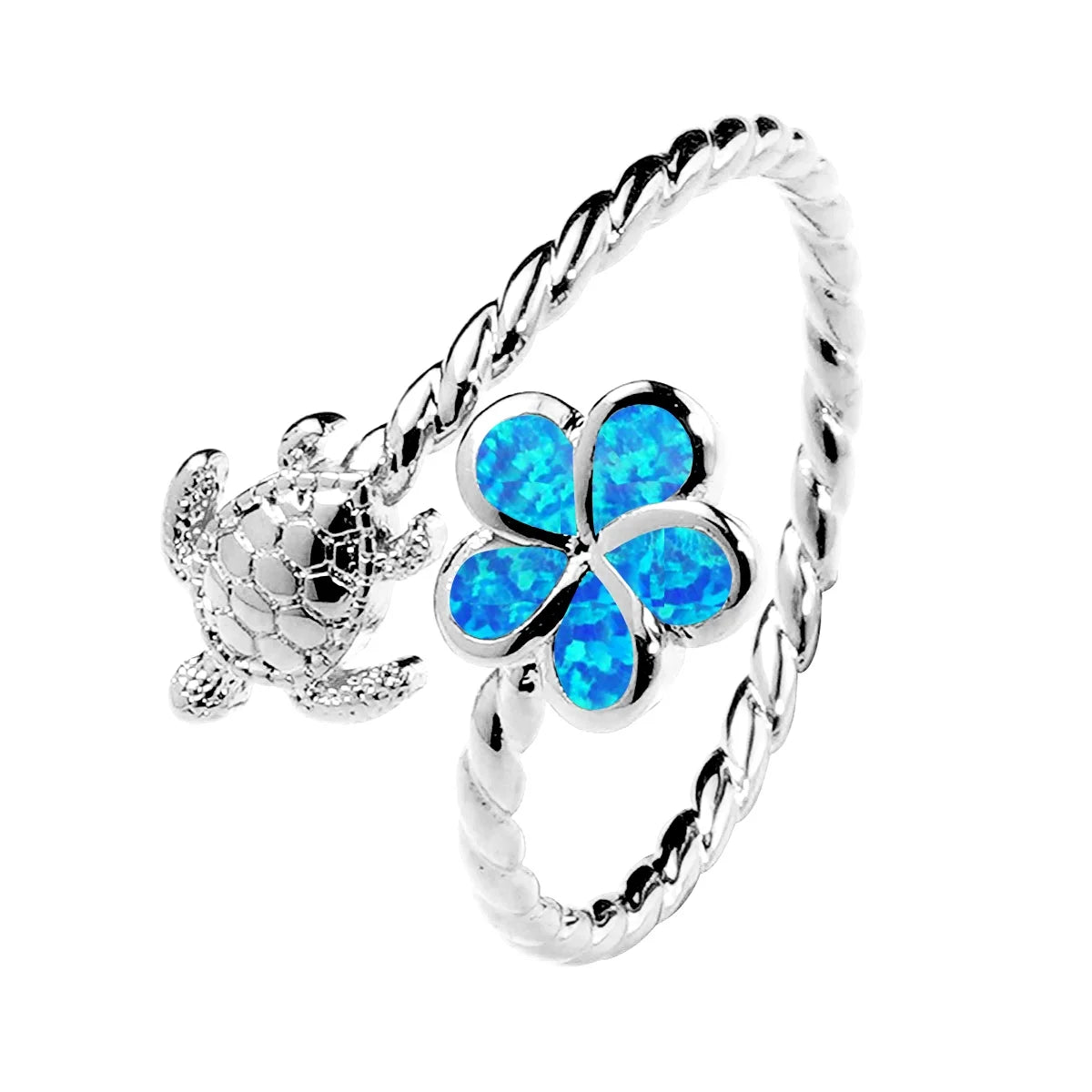 Gold Turtle & Opal Clover Ring | Twisted Band Animal Jewelry