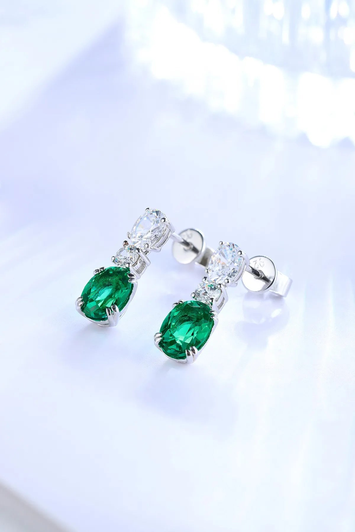 Gemfiori Anster High Quality S925 Lab Grown Emerald Earring Stud Dainty Gemstone Stud Earrings for Women Daily Wear Gift