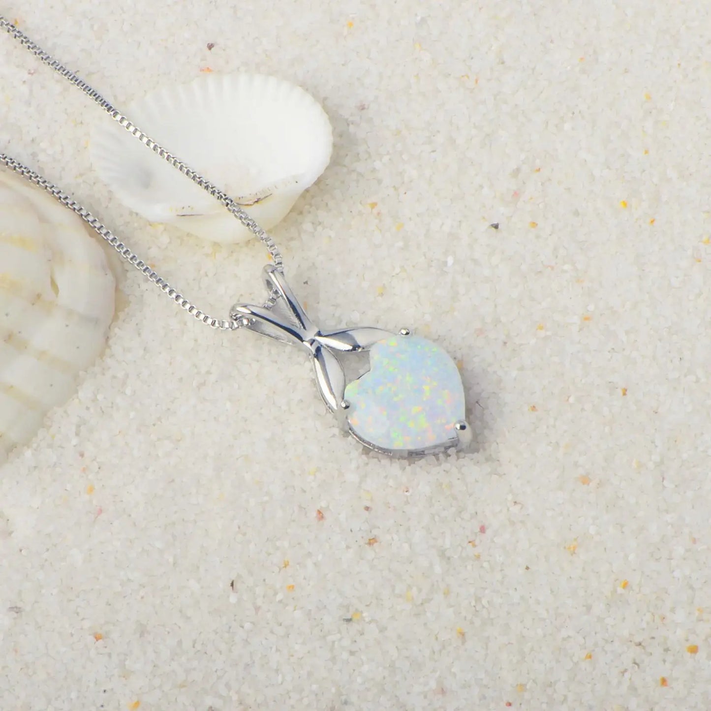 INS Trendy Blue Copper Opal Heart Sweater Chain Necklace-Sparkling Inlay Opal Jewelry with Link Chain Bulk Supply