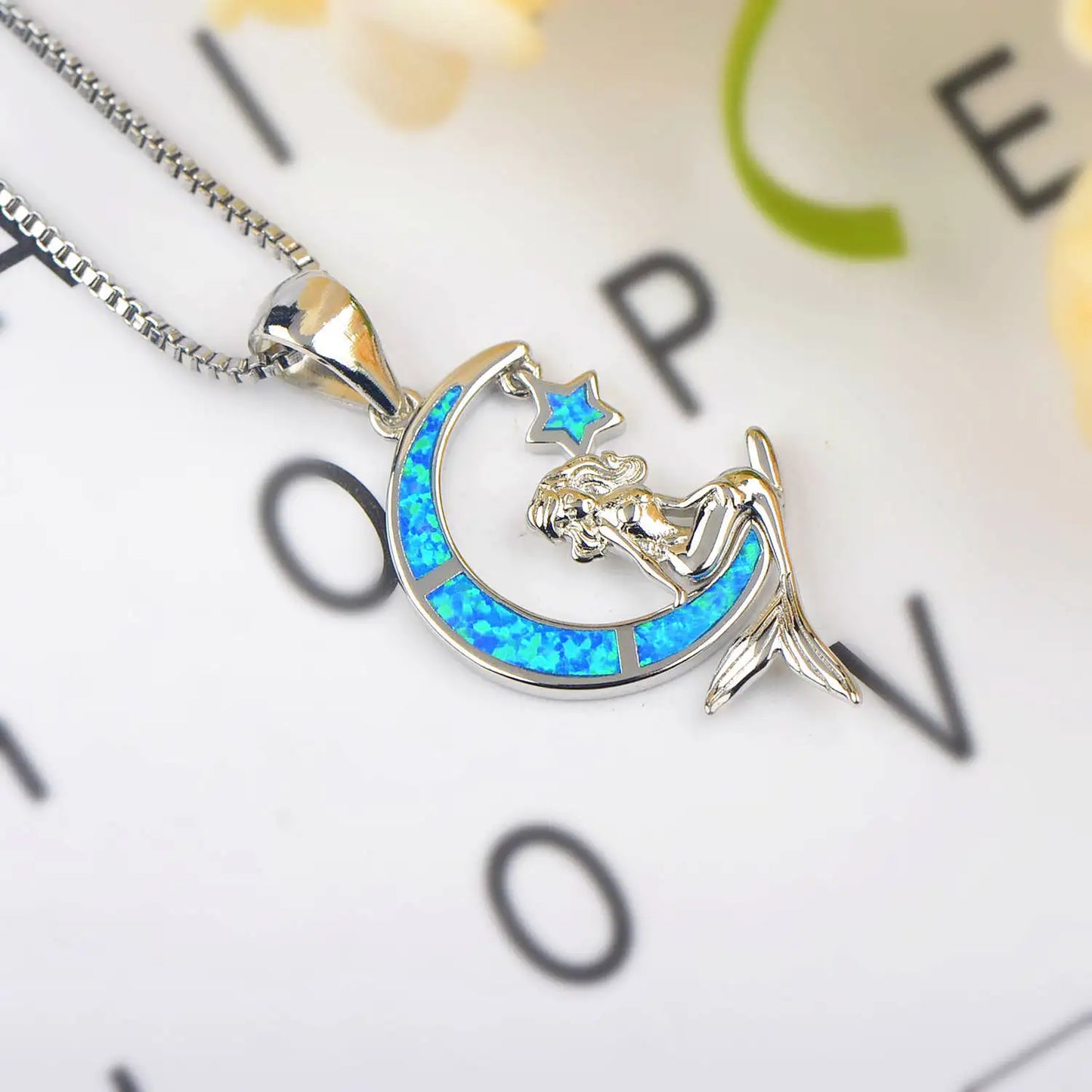 Trendy Blue Opal Mermaid Necklace - Elegant European Style Pendant Chain for Women's Fashion Jewelry