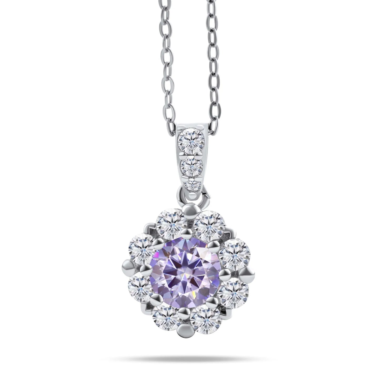 Fashion Fine 925 Sterling Silver Cluster Set Round Cut 1ct VVS GRA Colored Moissanite Jewelry Classic Sunflower Pendant Necklace