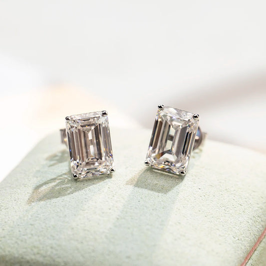 Gemfiori MSE-368 9K Solid Gold With 1ct Loose Lab Grown Diamond Emerald Cut Solitaire Earring Hop Sale Gold Gemfiori Price