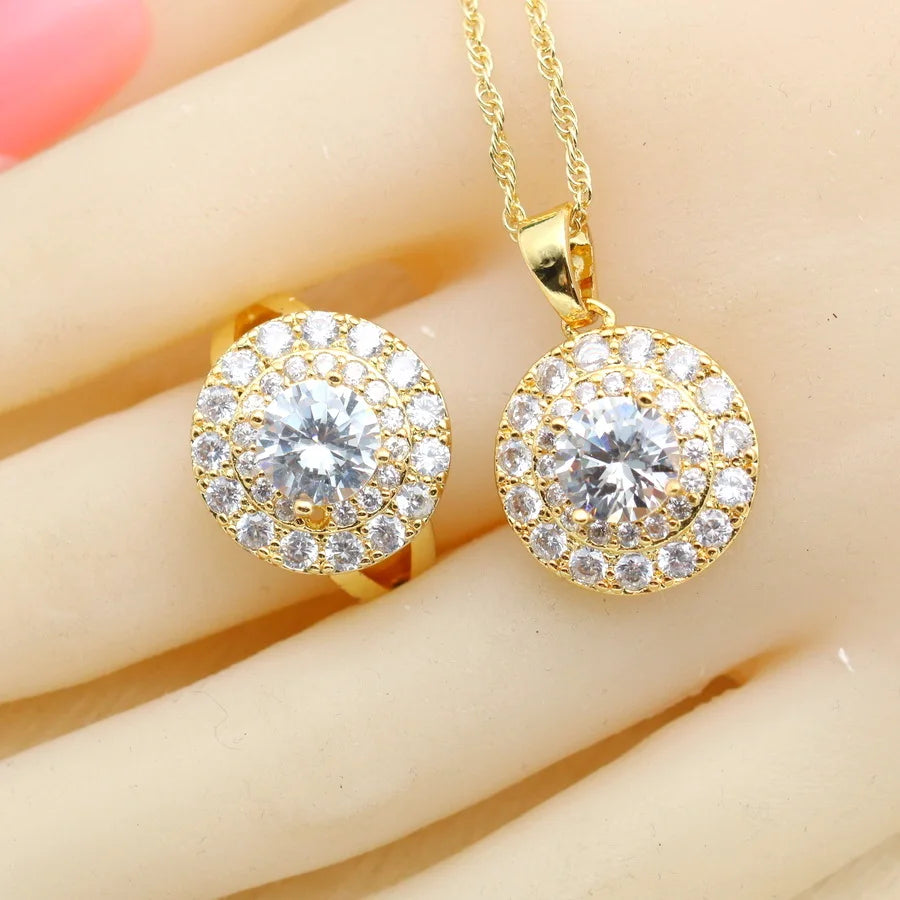 XOTICA White Zirconia 18K Gold Plated Alloy Sets for Women Earrings Necklace Pendant Ring Bracelet Wedding Engagement Party Gift