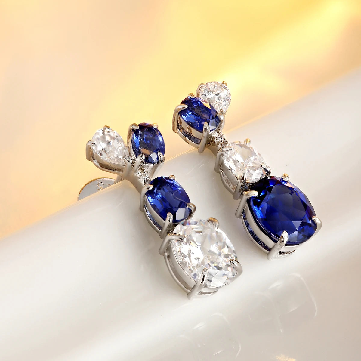 ArtistA S925 Sapphire Jewelry Lab Gemstone Earring Drop Luxury Jewelry Set Sterling Silver Earrings
