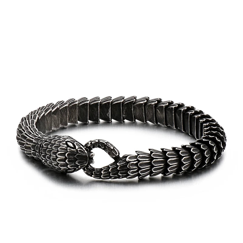 VIKING Mens Vintage Punk Snake Bracelet – Black Stainless Steel