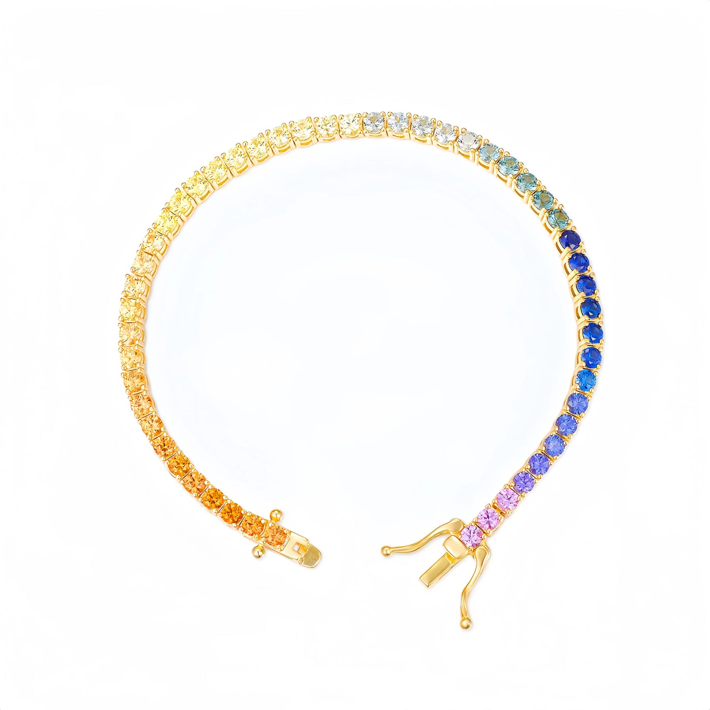 MUSHAN Jewelry Factory Lab Grown Gemstones Rainbow Colorful Tennis Chain Bracelet 925 Sterling Silver Hip Hop Jewelry Bracelets