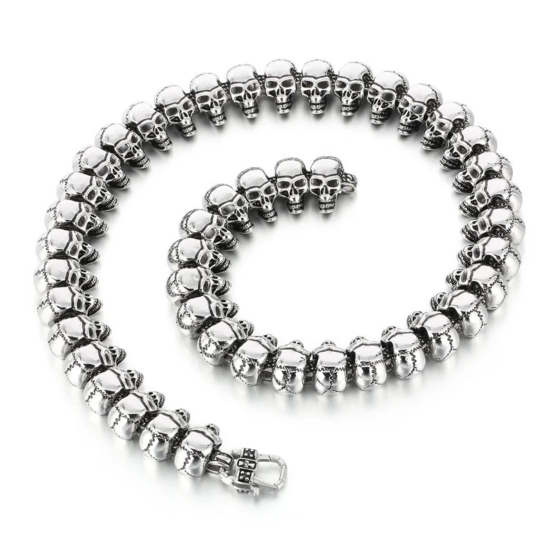 REBEL Punk Skull Links Bracelet & Necklace Set – Silver