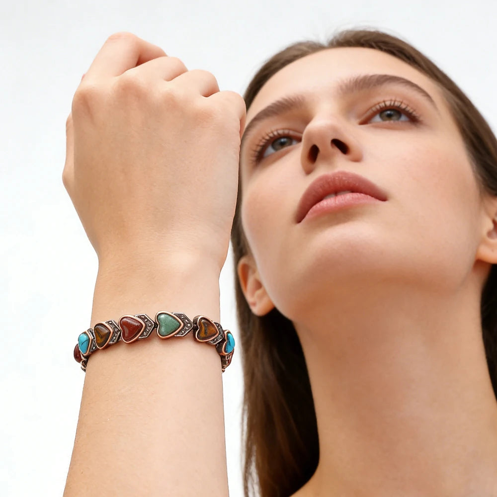 Fashionable Magnetic Inlaid Natural Turquoise Charm Butterfly Design Adjustable Unisex Trendy Bracelet