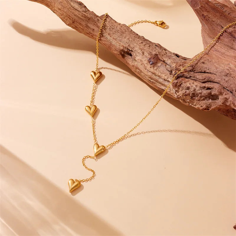 Gold Heart Necklace & Bracelet Jewellery Set | Bold Simple Fashion Set