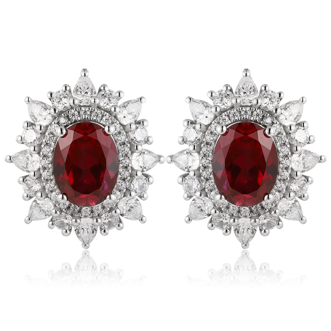 Gemfiori Vintage Lab Grown Gemstones Earrings Studs 925 Sterling Silver Rhodium Plated Gift Jewelry for Her Wedding