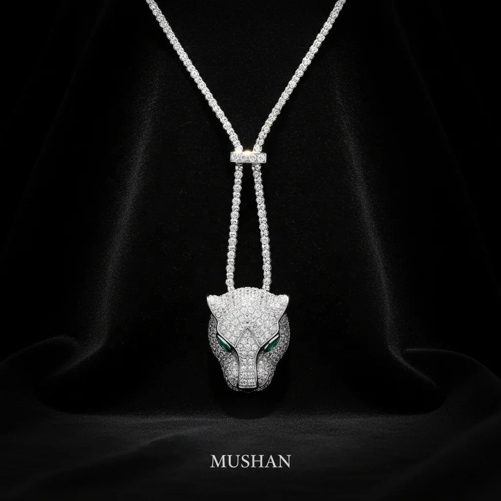 MUSHAN Jewelry Factory 925 Sterling Silver Pendant Necklaces HCD Synthetic Emerald Stones Leopard Head Necklace Pendants Jewelry