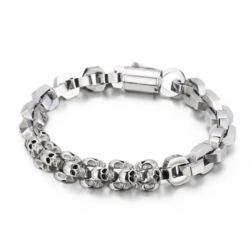 KALEN Silver/Gold/Black Fine Jewelry Fashion Bracelets Men Stainless Steel Punk Skull Links Bracelet Homme
