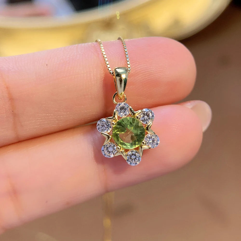Gioiellieri Fashion Natural Peridot Necklace S925 Sterling Silver Inlay Simple Style Women Pendant Jewelry Anniversary Gift