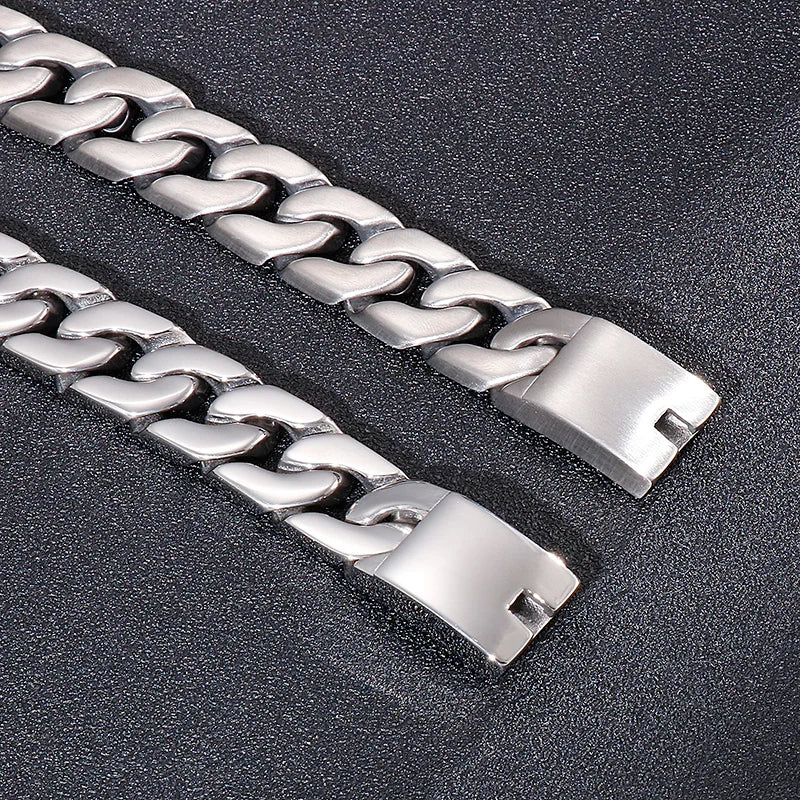 REBEL Polished/Matte Fashion Bracelets Men Stainless Steel Cuban Links Bangles