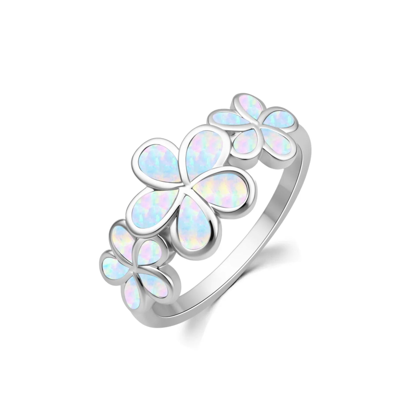 Flower Blue Opal Twisted Ring | Iridescent Gem Inlay Band | Nature-Inspired Fashion Jewelry for Women Trendy Wear