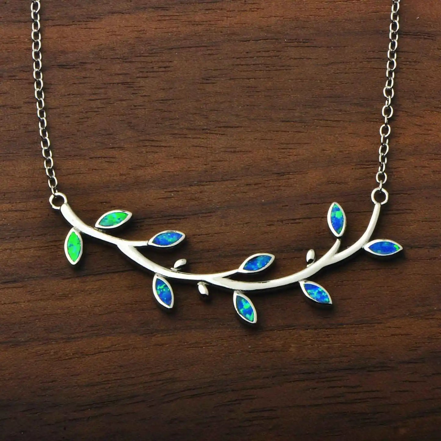 TikTok INS Wind Hawaii Beach Explosion Opal Heart Shape Leaves Vintage Copper Box Necklace Women's Wholesale Party Inlaid Charms