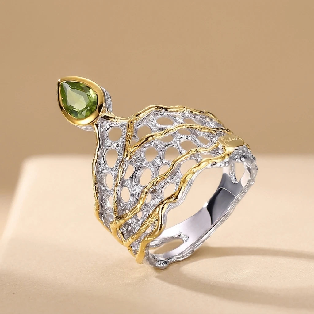 Elegant Fashion Crown 925 Sterling Silver Jewelry Natural Peridot Ring