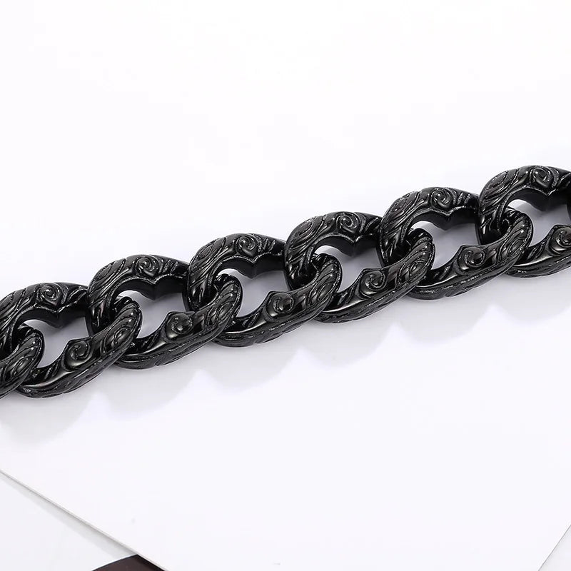 REBEL 220mm Men Punk Black Stainless Steel Skull Charms Cuban Links Bracelet