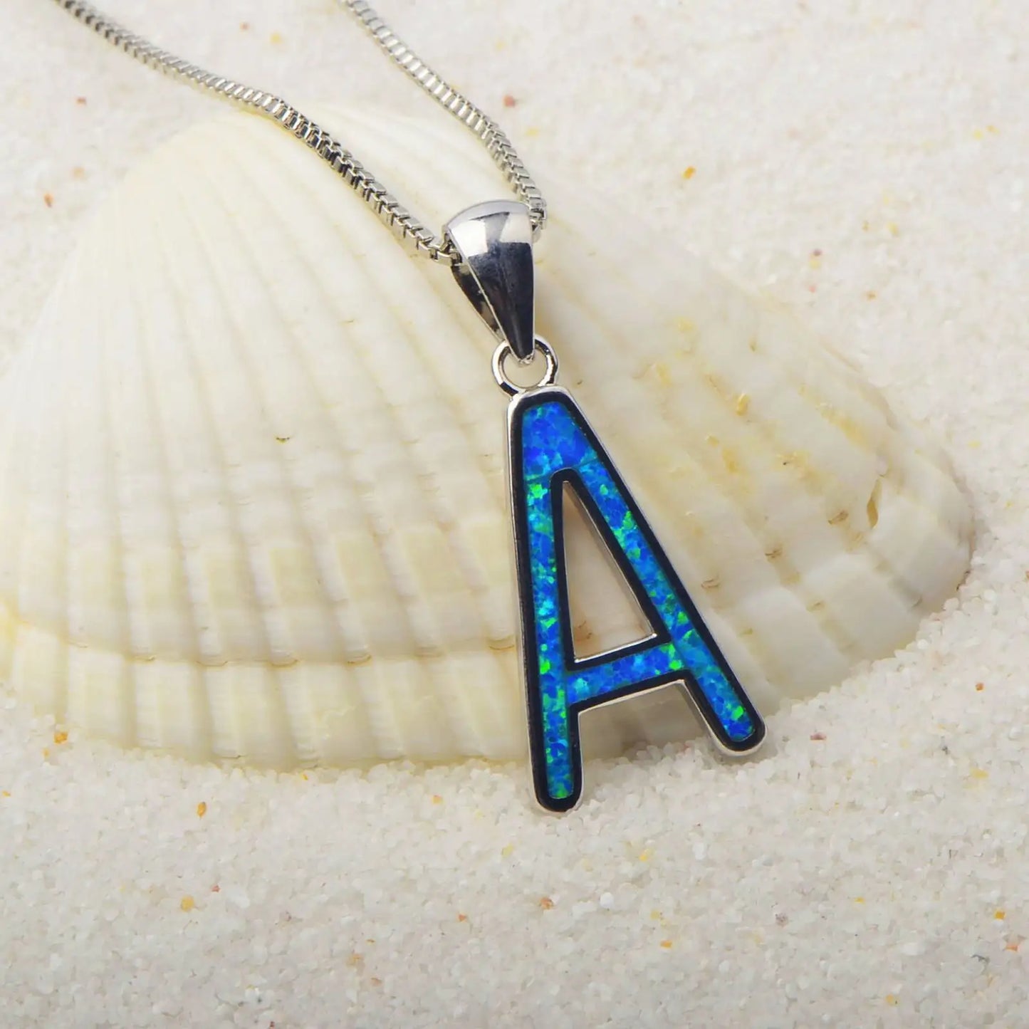 Letter A Pendant - Blue Opal Inlaid Silver Plated Initial Jewelry for Women Wholesale
