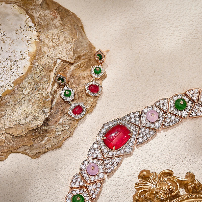 Autumn and Winter Banquet Women's Necklace Earrings Unique Personality Colorful Diamonds and Geometric Shapes Jewelry Set